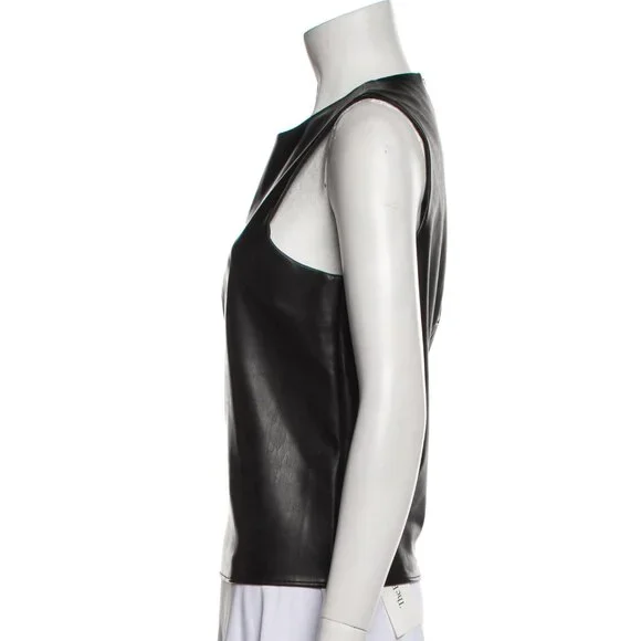 Tibi faux vegan leather sleeveless crewneck top 6/M - Picture 2 of 3
